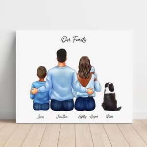 Custom Family Portrait with Newborn, Personalized Family Canvas, New Home Gift, Mother Day Gift, Gift for Dad, Custom Illustration with Pets