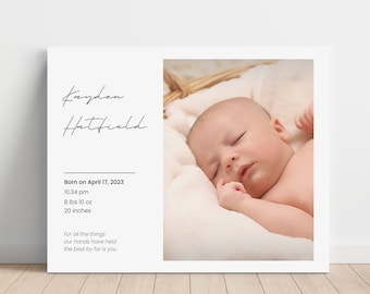 Birth Stat Canvas, Custom Baby Birth Stat with Photo, Birth Announcement, Custom Newborn Gift,Nursery Wall Art, Birth Poster,Birth Stat Sign