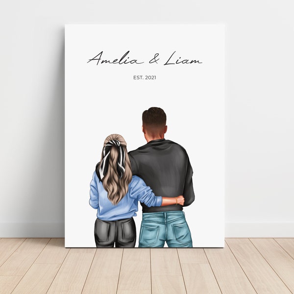 Custom Couple Canvas, Anniversary Gift, Personalized Couple Print, Gift for Her, Gift for Him