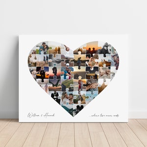 Heart Shape Collage Canvas, Anniversary Wall Art, Picture Frame Personalized, Custom Birthday Gift for Her, Family Photo Collage Frame