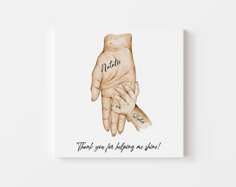 Personalized Thank You Gift for Nanny, Custom Appreciation Gift, Hands Print, Thank You For Helping Me Grow, Teacher Gift Ideas, Best Sitter