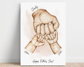 Personalized Dad and Kids Fist Bump Canvas, Father's Day Gift, Custom Gift for Grandpa, Personalised Dad Present, Family Hands, Daddy Gifts