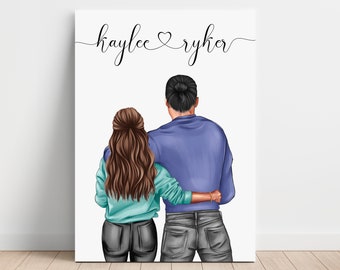 Custom Couple Canvas, Valentines Day Gift, Anniversary Gift, Personalized Couple Print,Long Distance Relationship Gift for Him