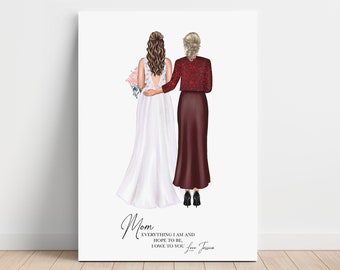 Personalized Mother of the Bride Canvas, Mom Wedding Gift, Customized Wedding Illustration, Personalized Mother Gift from Daughter