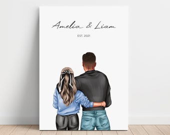 Custom Couple Canvas, Anniversary Gift, Personalized Couple Print, Gift for Her, Gift for Him