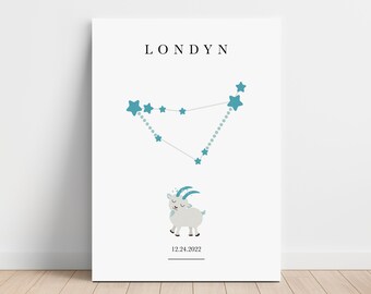 Personalized Capricorn Zodiac Canvas, Astrology Nursery Wall Art, Toddler Bedroom Decor, Horoscope Astrology Print,Day You Were Born Gift