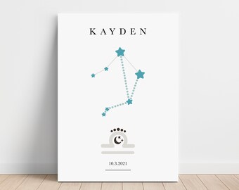 Personalized Libra Zodiac Canvas, Astrology Nursery Wall Art, Toddler Bedroom Decor, Horoscope Astrology Print, Day You Were Born, Baby Gift