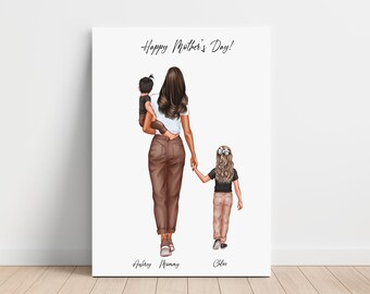 Personalized Mother's Day Canvas, Mom and Kids Print, Custom Family Print, New Home Gift, Wall Art for Mom, Custom Gift for Grandma