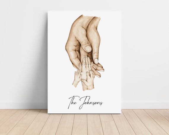 Personalized Family Hands Canvas, Family Holding Hands, Family Hands Print, Custom Family Christmas Gift, Family Keepsake,Family Names Print