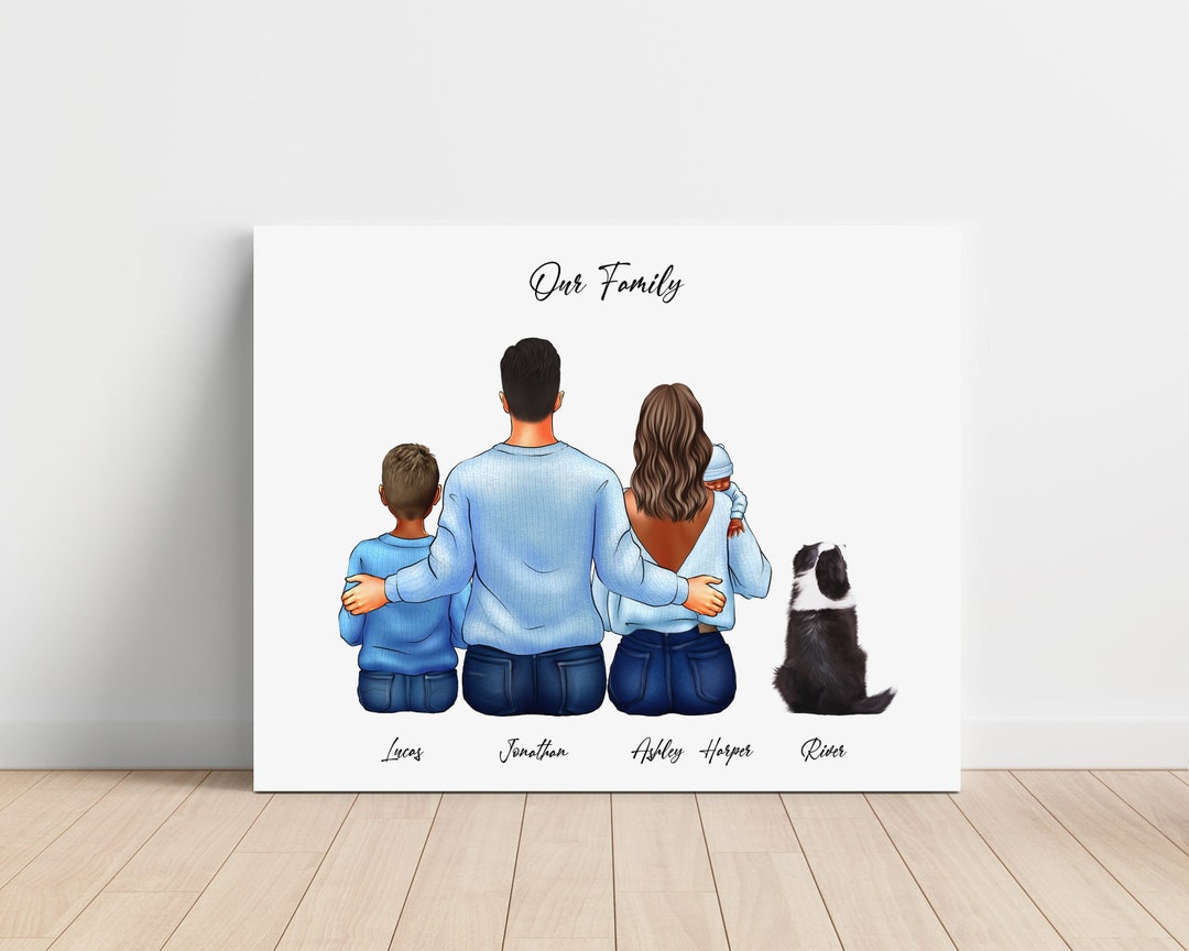 Custom Family Portrait With Newborn, Personalized Family Canvas, New ...