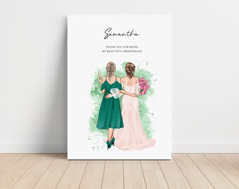 Custom Bridesmaid Gift, Personalized Maid of Honor Canvas, Personalized Wedding Gift, Custom Bridesmaid and Bride Print, Team Bride