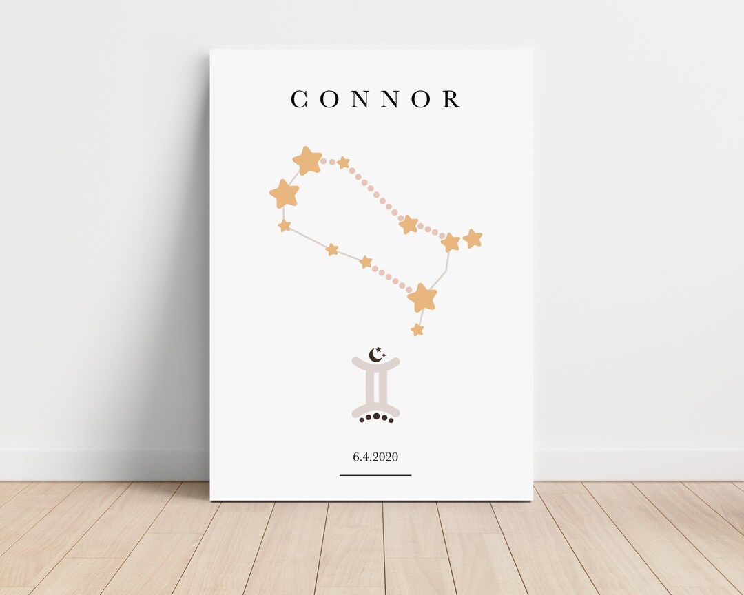 Personalized Gemini Zodiac Canvas, Astrology Nursery Wall Art, Toddler ...