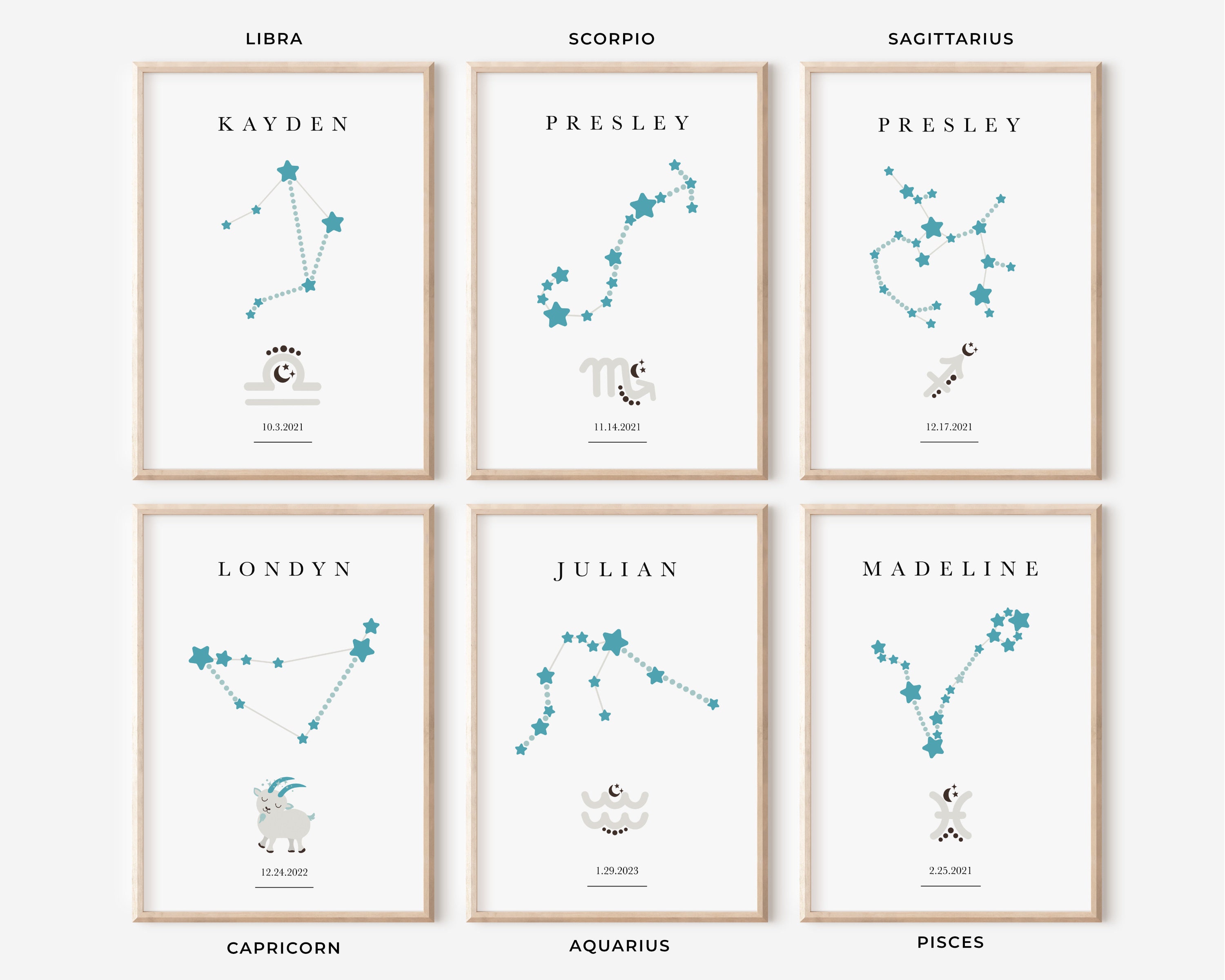 Personalized Gemini Zodiac Canvas, Astrology Nursery Wall Art, Toddler ...