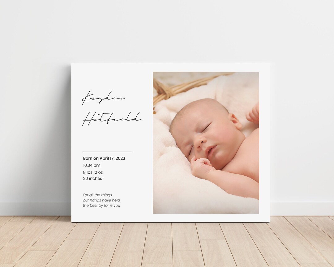 Birth Stat Canvas, Custom Baby Birth Stat With Photo, Birth ...