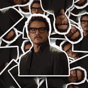 Pedro Pascal Glasses Sticker  Pedro Pascal       Vinyl Decal for Laptop, Tumbler, Phone