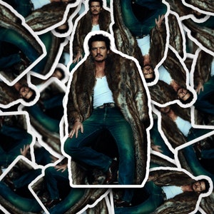 Pedro Pascal Fur Coat Sticker  Pedro Pascal       Vinyl Decal for Laptop, Tumbler, Phone