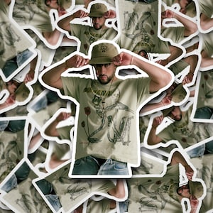 Pegatina de sombrero de Bad Bunny / Pegatinas de Bad Bunny / Puerto Rico / Pegatinas puertorriqueñas / Pegatinas boricuas / Pegatinas de vinilo