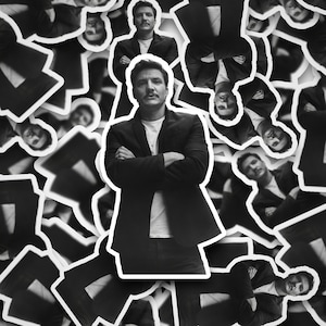 Pedro Pascal Black Suit Sticker  Pedro Pascal       Vinyl Decal for Laptop, Tumbler, Phone