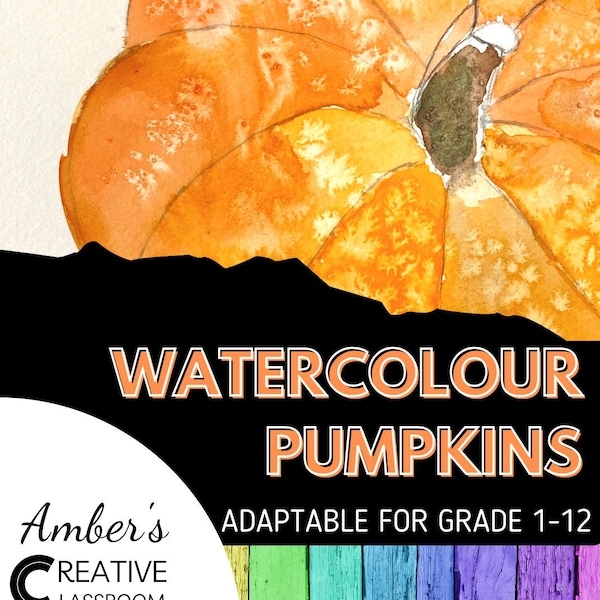 Pumpkin Watercolor Lesson Pumpkin Art Lesson Halloween art Lesson Sub Plans Nature Study Homeschool preschool Homeschool October Lesson