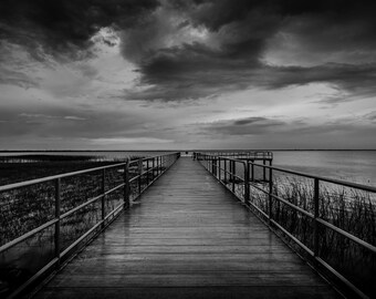 Florida - Dock - Pier - Structure - Water - Digital Download - Photography - Outdoors - Wallpaper - Black and White - Monochrome, Lake