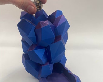 Prisma de cristal etéreo de torre de dados impresos en 3D / Compatible con D&D 40K D20 / Accesorio de juego impreso en 3D en vibrante arco iris rojo y azul