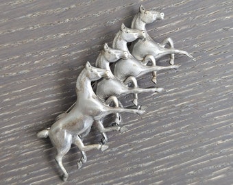 Vintage Sterling Silver Brooch Pin Four Trotting Horses. Horse Lover Equestrian Jewelry Gift. Animal Pin. Ships FAST!