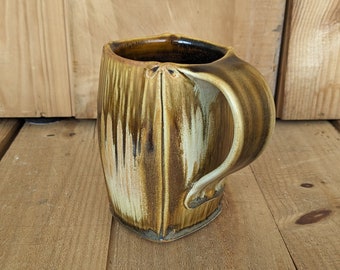 CLAY GRIGSBY 1980s Signed Hand Thrown Studio Art Pottery Coffee Tea Mug - Wood Look - Thick Handle - 5" Tall - No Chips! Ships Fast & Safe!