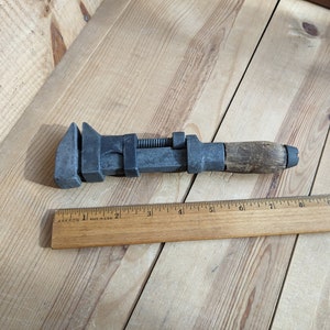 W.J. LADD 10" No. 77 Adjustable Pipe Wrench Monkey Wrench with Wood Handle. Made In New York USA Collectible Hand Tool Gift. Ships FAST!