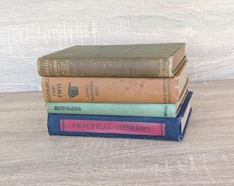 Practical Cookery Etiquette 1942 - Dressmaking Made Easy 1928 -Cooking For Two 1924 - Shelter & Clothing 1914 -Set of 4 VTG Homemaking Books