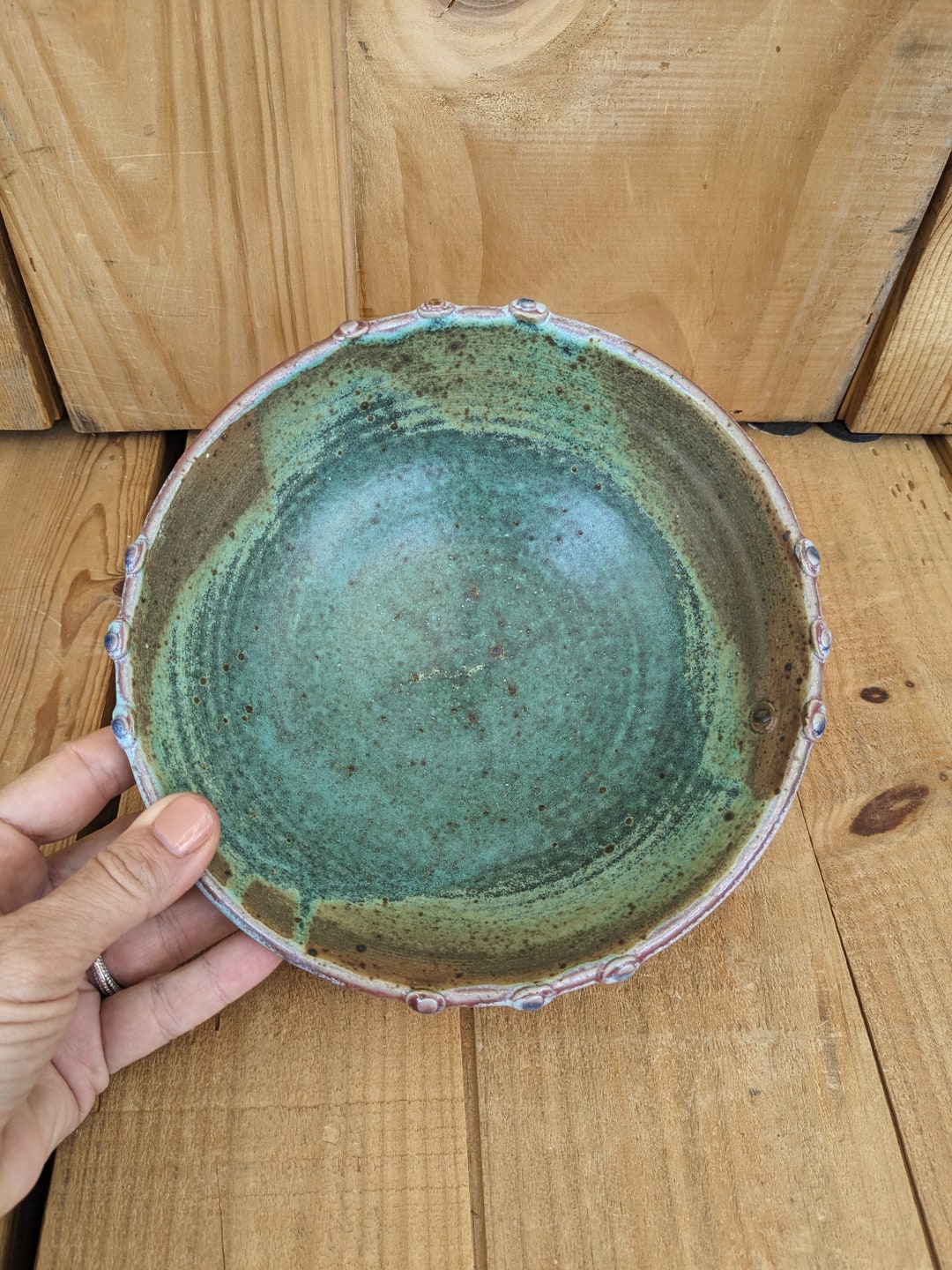 Hand Thrown 7.5" Green Blue Brown Studio Art Pottery Bowl Signed MARCIA ...
