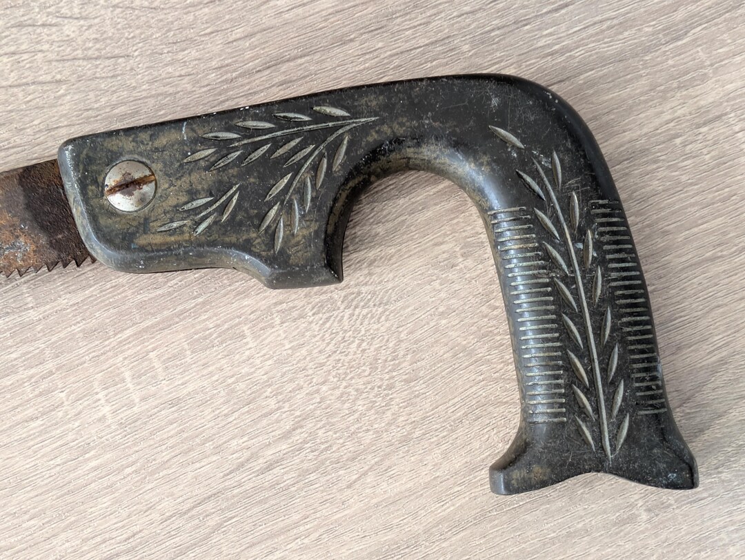 Antique Keyhole Hand Saw 17 Etched Engraved Leaf Pattern Wood Pistol ...