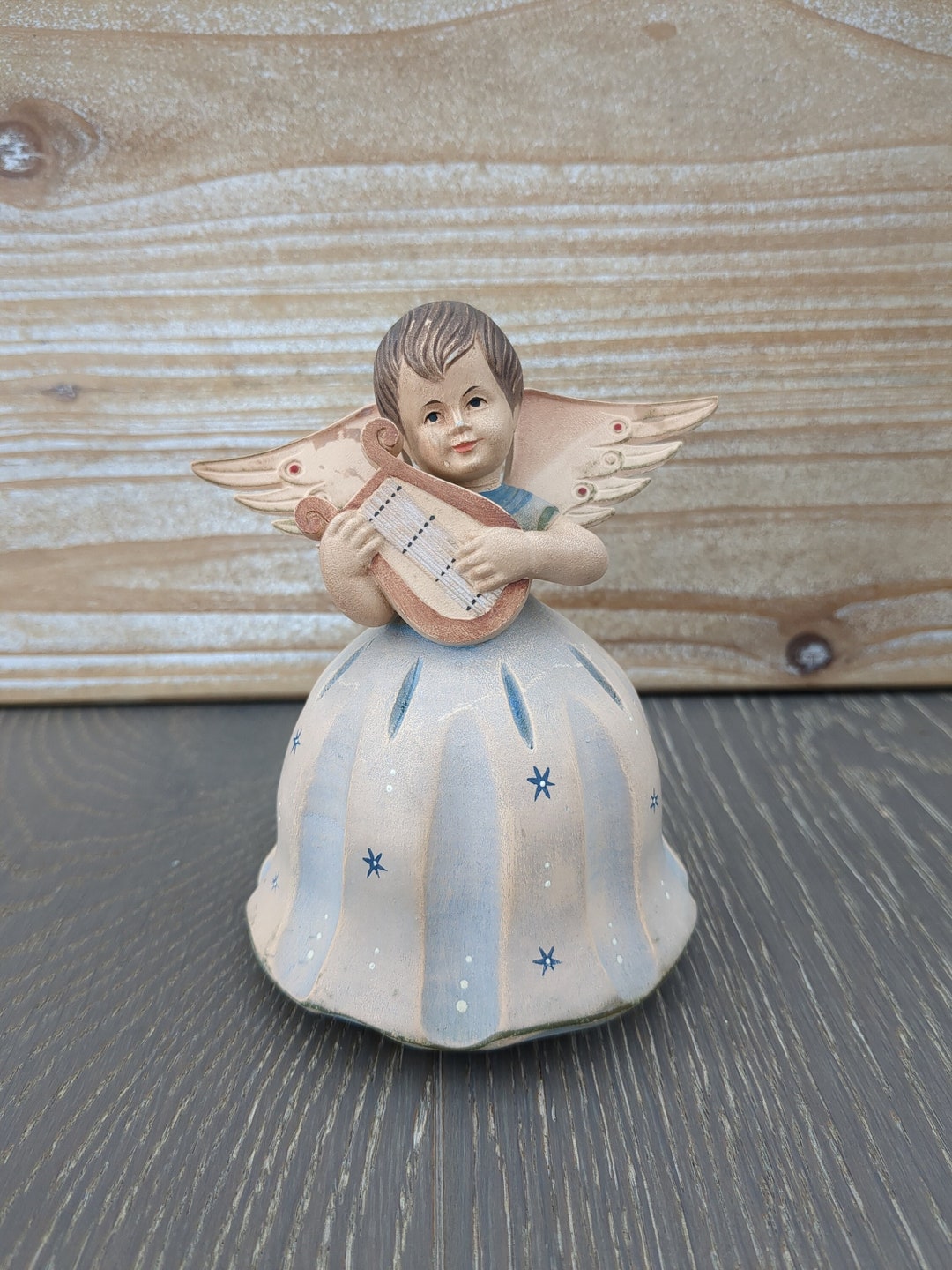 Vintage ANRI Toriart Italy Reuge Music Box Angel Playing Harp. Silent