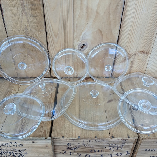 Pyrex Corning Ware Clear Glass Casserole Dish Replacement Lids with Knobs. Assorted Oval Square & Round Lids. Ships FAST and SAFE!