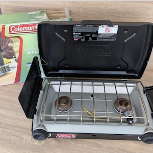 COLEMAN Black PerfectFlow 22,000 BTU Camp Stove 2-Burner Gas Picnic Stove Model No. 5466-700 Made in USA Outdoor Camping Cookware Gift