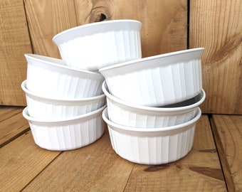 Corning Ware Set of 7 French White F-16-B Round 16oz Single Serve Casserole Quiche Tart Pie Brulee Custard Torte Baking Dishes. Ships FAST!