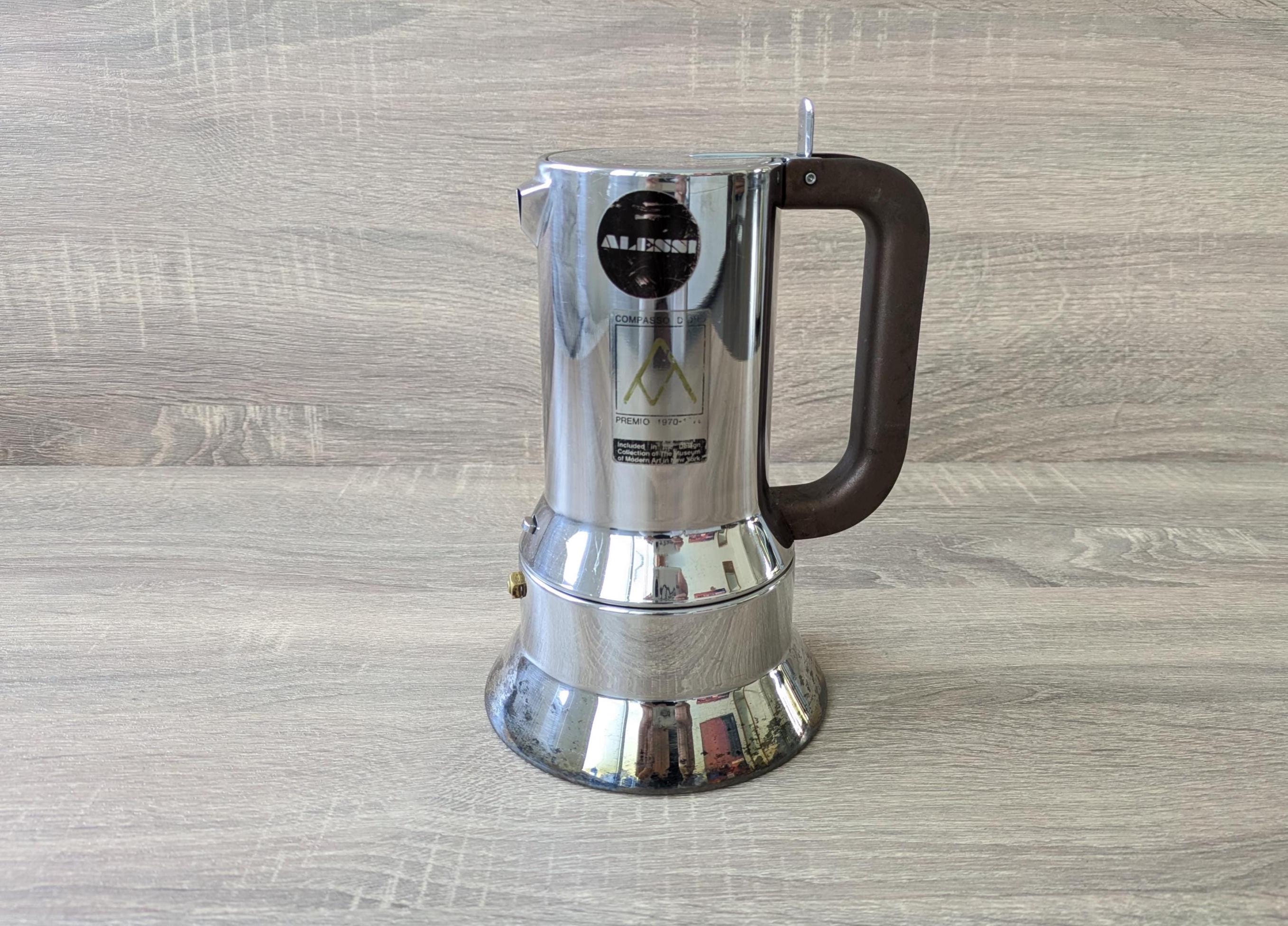 ALESSI 9090/6 Inox 6-cup Stovetop Neopolitan Moka Pot Made in