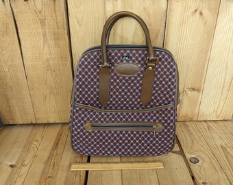 Vintage Tapestry Carry On Bag: Retro Locking Travel Tote with Leather Trim