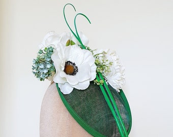 Vert émeraude Crème Fleurs Hatinator Bibis fascinateur Mariage Occasion spéciale Course automobile