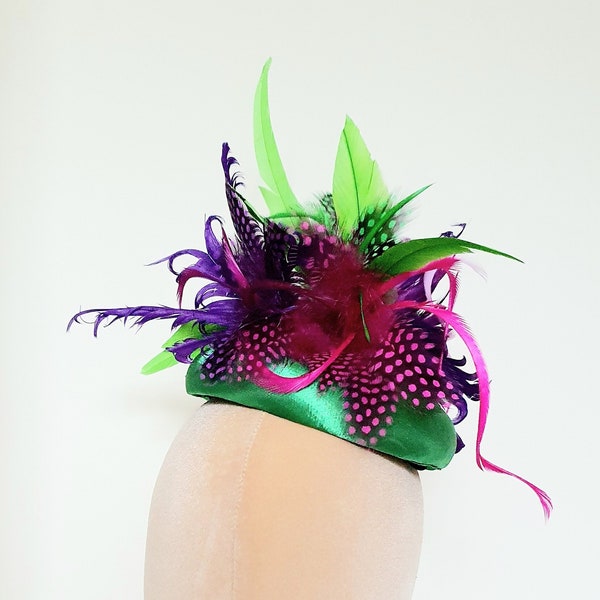Lime Green Purple Pink Feather Flower Round Fascinator Hatinator Wedding Special Occasion Racing