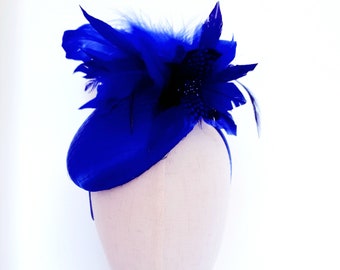 Royal Blue Cobalt Blue Feathers  Round Fascinator Hatinator Wedding Guest Special Occasion Racing