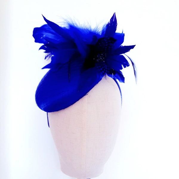 Royal Blue Cobalt Blue Feathers  Round Fascinator Hatinator Wedding Guest Special Occasion Racing
