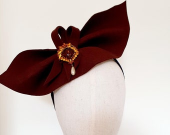 Vintage 1950s Brown Velvet Bow Whimsey Fascinator Vintage 1950s Brown Velvet Circle Fascinator With Brown Veil  main image 3