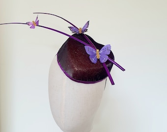 Vintage 1950s Purple Velvet Pleated Hat With Plume of Purple  display picture 3