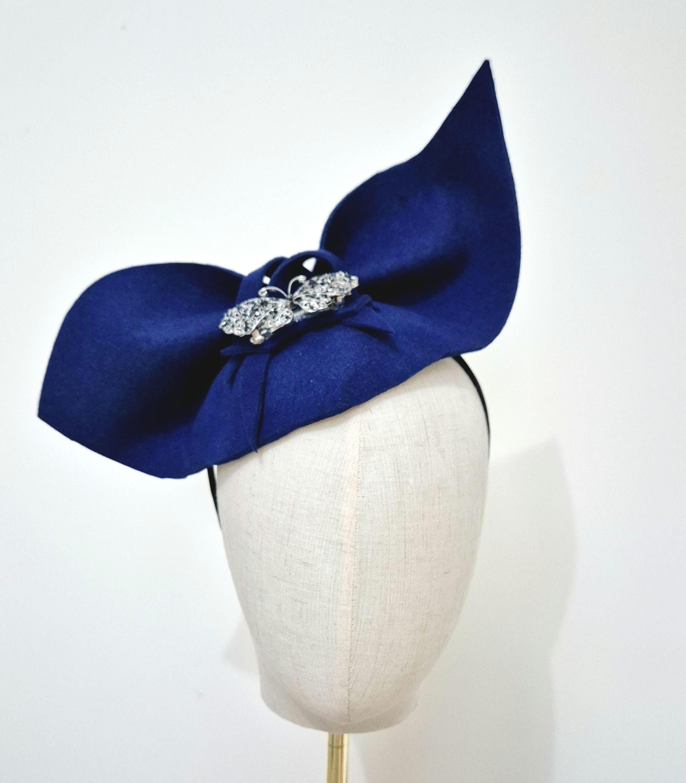 Vintage Royal Blue Feather Fascinator Hat Veiling Silver Petals 1950s Style Royal Blue Silver Fascinator - Etsy main image 2