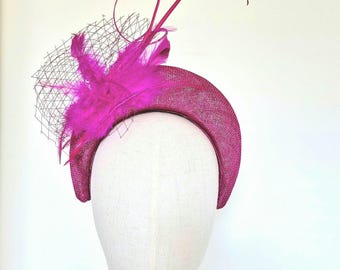 Fuchsia Fascinator Headband: Handmade Sinamay Races Headwear