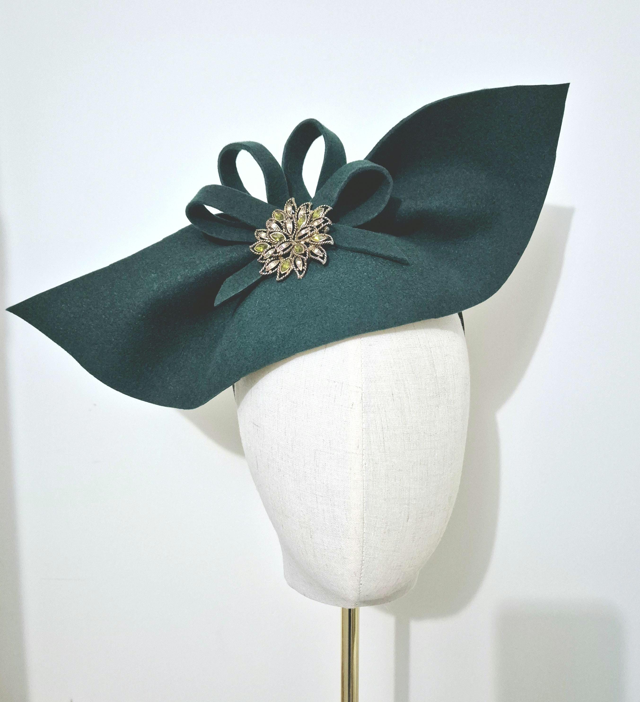 Emerald Green Felt Half Hat: 1940s Vintage Style, Wedding Occasion