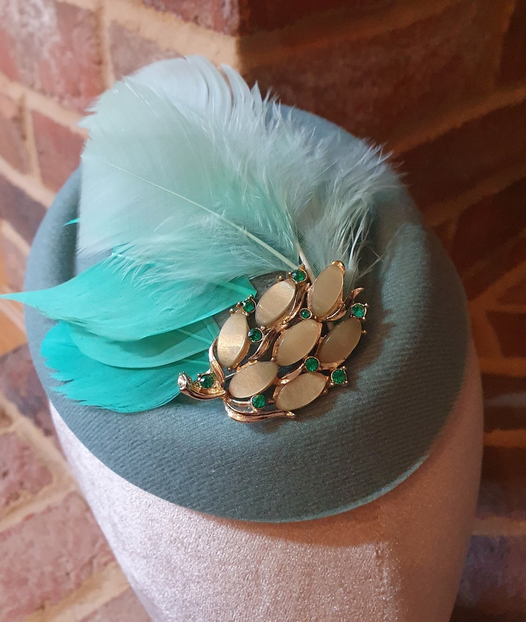 Sage Green Feather Pillbox Fascinator 40s 50s Vintage Style Etsy
