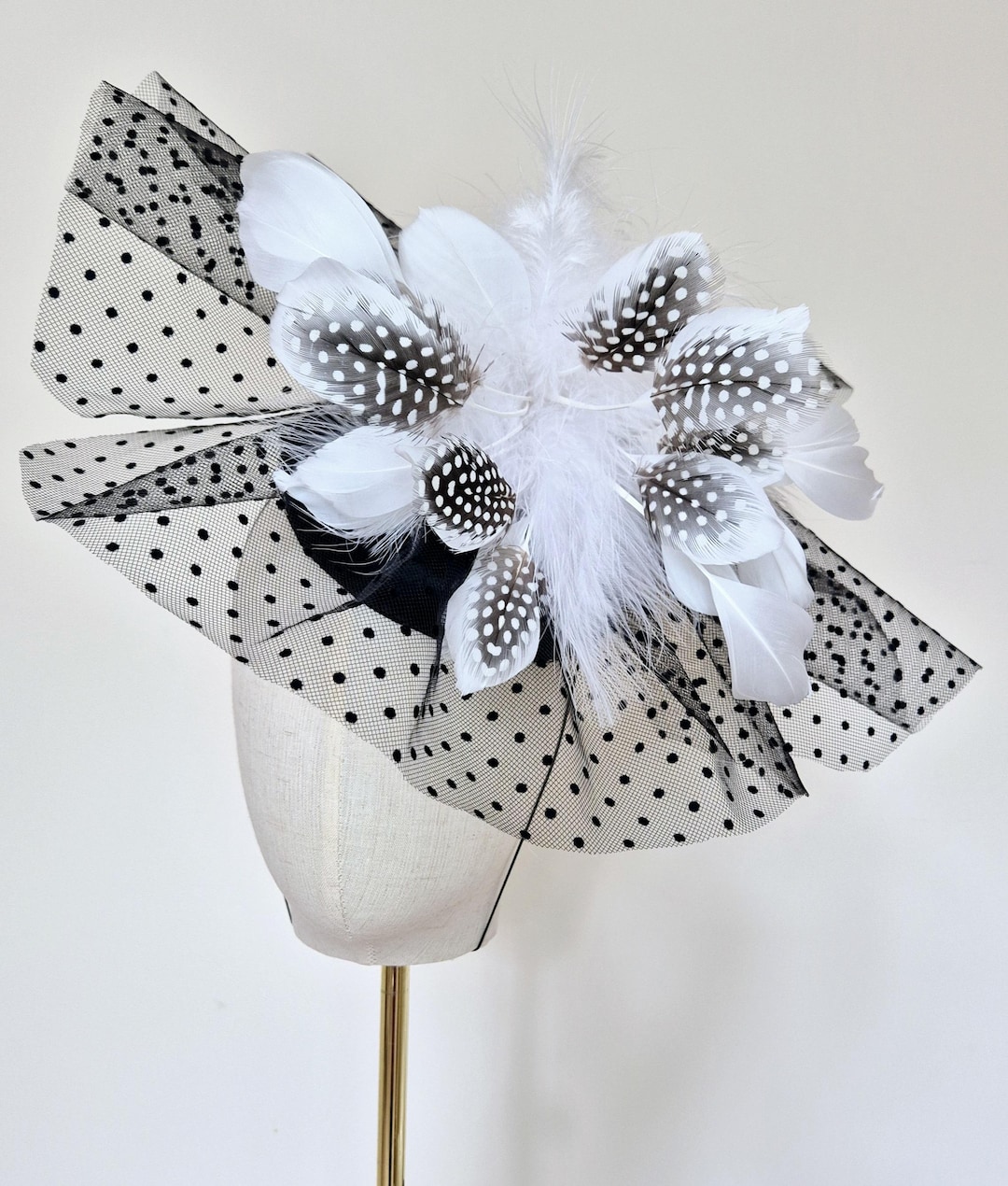Black Feather Polka Dot Fascinator Hat w/ Faux Pearl Bow Horse Race Whimsygoth $_57.JPG?set_id=880000500F main image 3