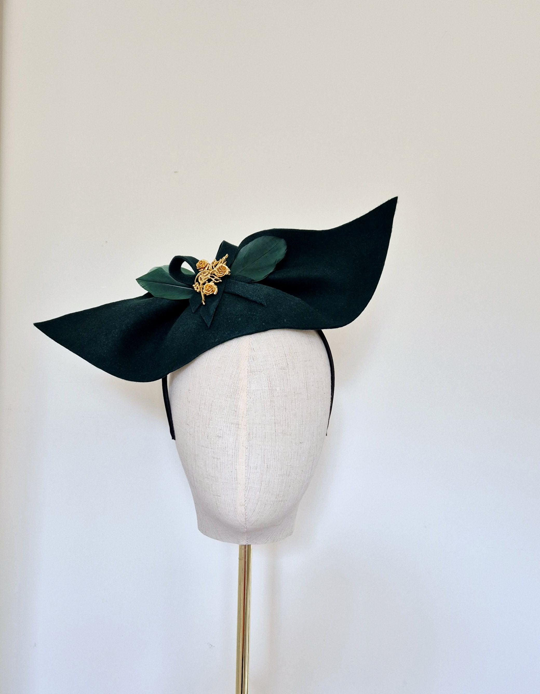 Emerald Green Felt Half Hat: 1940s Vintage Style, Wedding  display picture 1