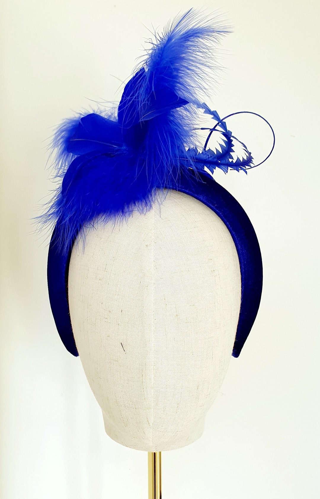 Royal Blue Cobalt Blue Feather Velvet Padded Headband Etsy